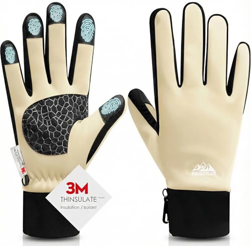 Bruvoalon Winter Gloves for Women & Men, 3M Thermal Insulation, Lycra Fabric, Touchscreen, Anti-Slip - color: Beige, size: XX-Large