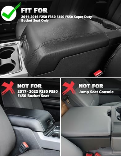 Center Console Armrest Cover for 2011-2016 Ford F250 F350 F450 Super Duty Accessories, Vinyl Leather Middle Armrest Cusion Protector, Anti-Scratch, Bucket Seat Only, Black Gray Stitching - size: Bucket Seat, 11-16 F250-F450, gray stitch