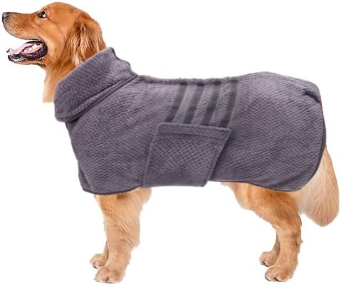 Geyecete Pineapple Grid Fast Drying Super Absorbent Dog Cat Bath Robe Towel - Gray, XL