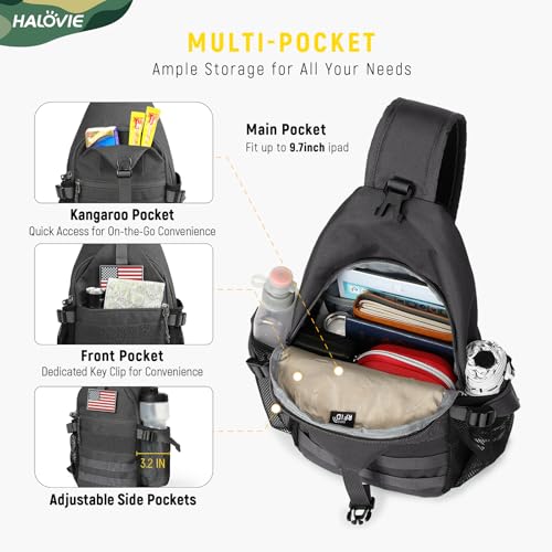 HALOVIE Anti-theft Sling Backpack RFID Crossbody Travel Daypack | Lightweight, Molle, Phone Pack, Hiking Trip Daily Use One Shoulder Bag, EDC Tactical Chest Side Pack Gift for Men - color: Gray