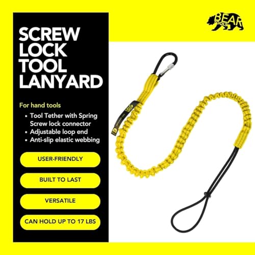 BearTOOLS Tool Lanyard with Buckle Strap – Clip Bungee Cord – Heavy Duty Screw Locking Connector – Fall Protection and Safety – Adjustable Loop End – Tough Tether – Construction - 0922YS (2 Pack) - size: 2-pack