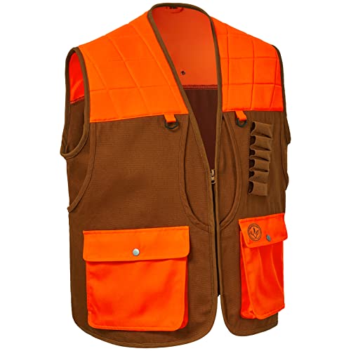 BASSDASH Upland Game Field Water-Resistant Bird Hunting Vest with Multi Pockets Men Women FV11 - color: Brown/Orange, size: X-Large