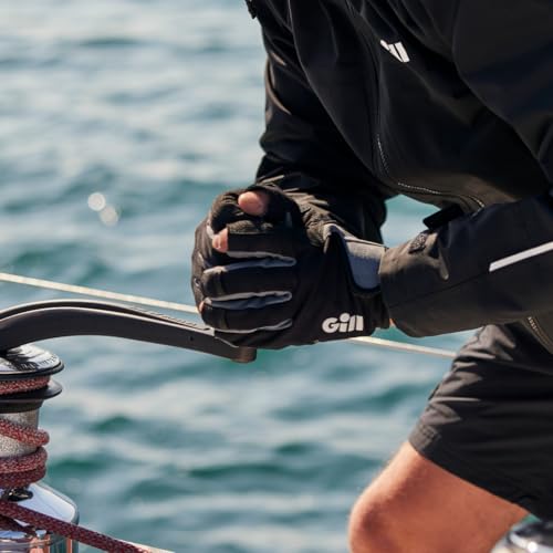 Gill Deckhand Sailing Gloves Short Finger with 3/4 Length Fingers - 50+ UV Sun Protection & Water Repellent - color: Black, size: Large