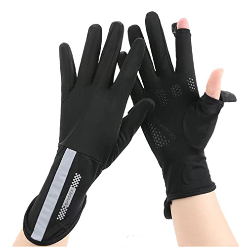 Mens Women Driving Gloves Summer UV Sun Protection Gloves Non-Slip Touchscreen Ice-Silk Sunblock Gloves for Cycling Riding - color: Extended Black