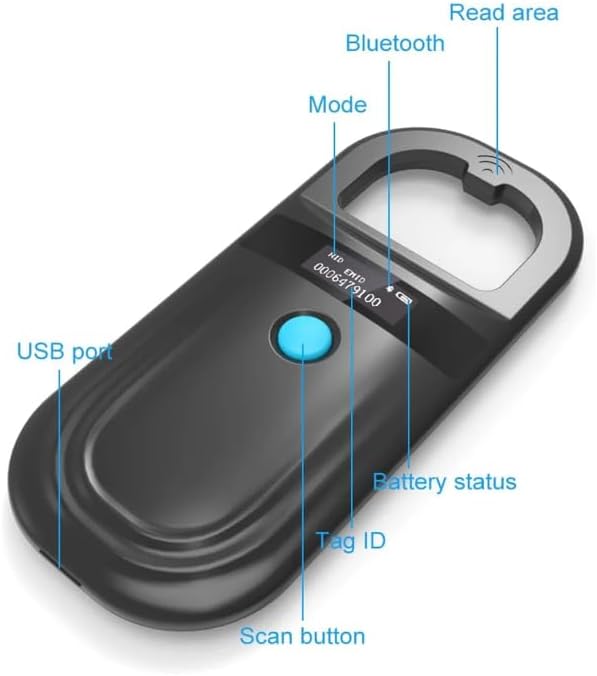 Pet Microchip Scanner ISO11784/85/FDX-B/EMID Animal Handheld Reader,134.2kHz Pet ID Scanner Rechargeable Animal Chip Registration, for Dog/Cat/Pig/Animal (BT Black)