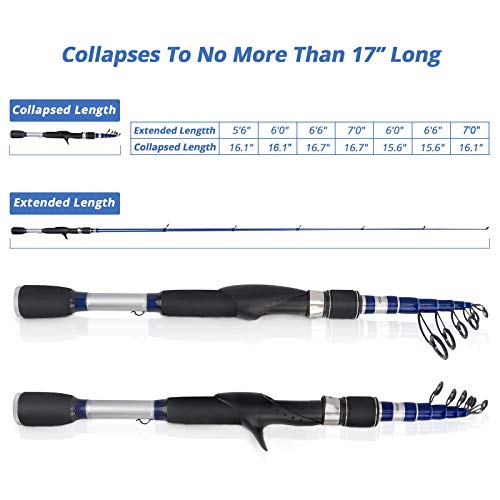 KastKing Compass Telescopic Fishing Rods and Combo, Sensitive Graphite Composite Blank, Easy to Travel, Packs to Just 17" in Length, Stainless Guides and Ceramic Rings, Combos w/ 4+1BB Spinning Reel - size: 6'6" - Medium, style: Spin - Rod