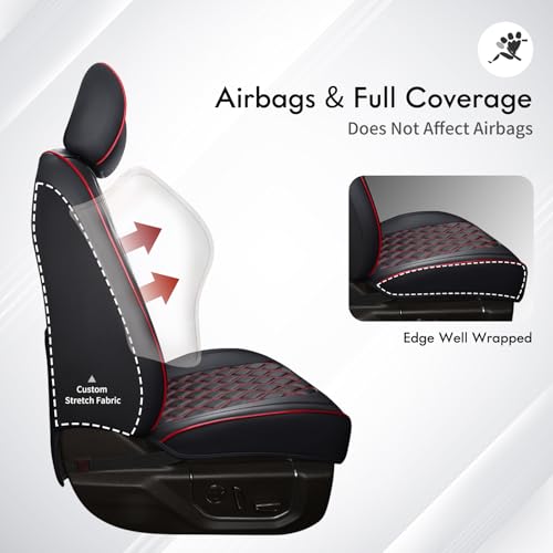 Huidasource Silverado Front Seat Covers Fit for Chevrolet Silverado GMC Sierra Pickup 1500 2007-2025, 2500HD 3500HD 2015-2025 Crew Double Extended Cab Truck Seat Cushion Cover(Front Pair/Black&Red) - color: Black&Red, size: Front (2007-2025)
