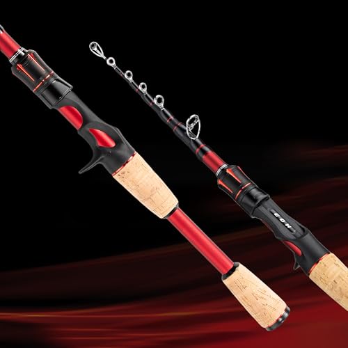 EOW XPEDITE LITE Portable Telescopic Fishing Rods & Combo, Spinning & Casting Fishing Poles, 24T Carbon Rod Blanks, Solid Carbon Tip, Split Cork Grips, Travel Rod, Combos with 5+1BB Spinning Reel - size: 5'6"-M-Fast, style: Rod- Casting
