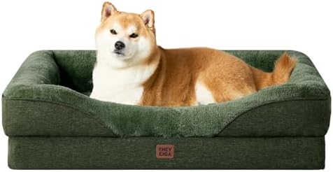 EHEYCIGA Orthopedic Dog Bed for Large Sized Dog, 36x27x7 Inch Large Memory Foam Dog Couch Bed with Sides, Waterproof Liner & Washable Removable Cover, Bolster Pet Sofa, Dark Green