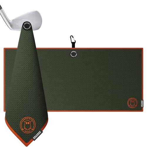 Ghost Golf Magnetic Towel (Caddie) - Ultra-Absorbent Microfiber Golf Towel | With Magnet for Golf Carts or Clubs - 18" x 40" Golfing Gear - Waffle Weave Pattern (Green) - color: Rifle Green