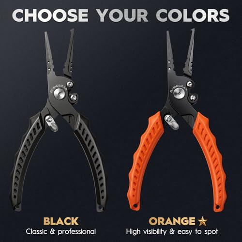 BasicGear Fishing Pliers, 17-4 PH Stainless Steel Saltwater Pliers, Braid Cutter, Split Ring Tool, Corrosion Resistant, One-Hand Operation (7.5" Standard (All-Purpose) - Black) - size: 7.5" Standard (All-Purpose) - Black