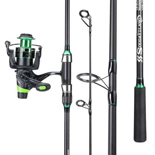 Sougayilang Surf Fishing Rod Combo IM8 Carbon 3 Piece Travel Spinning Rod with 4000 Size Spinning Reel (9'/10'/11'/12') - size: 10'0"