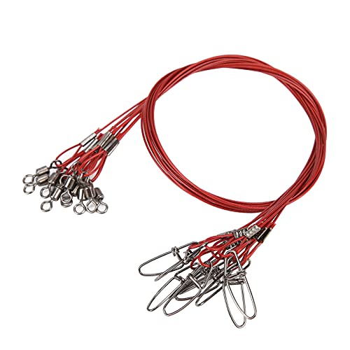 Anti Bite Fishing Line Steel Wire Leader with Rolling, Heavy Duty Fishing Wire Leash for Sea Enthusiasts - color: Red