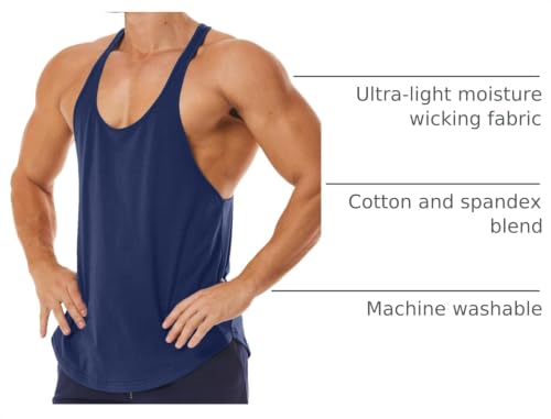 Men's Workout Quick Dry Soft Gym Bodybuilding Stringer Tank Tops - color: Navy Blue, size: Large