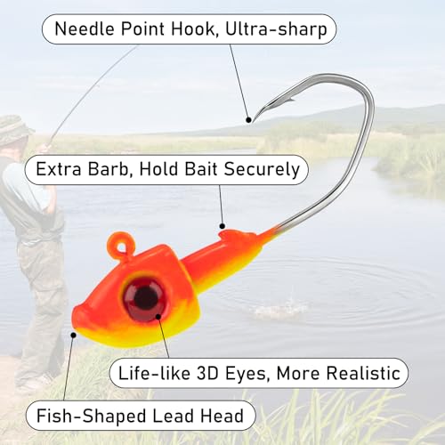 Dr.Fish 10 Pack Crappie Swimbait Jig Heads Freshwater Fishing Jig Minnow Style 3D Eyes Sickle Hook for Panfish Bluegill Bass Walleye Trout Fishing - color: Pink/White, size: 1/16oz-10 Pack
