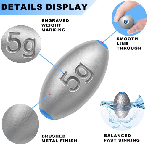 Egg Sinkers Fishing Weights – Lead Oval Sliding Sinkers for Catfish, Bass & Surf Fishing, No-Snag Smooth Hole Design, Heavy Fishing Weights for Bottom Rigs in Lakes, Rivers & Beach - style: 25g-10pcs