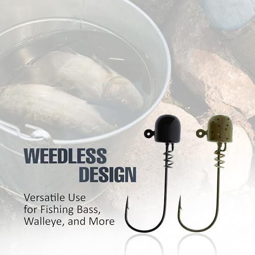 Reaction Tackle Tungsten ScrewLock Ned Rig Jig Heads, Weedless Finesse Jig Heads for Bass, Walleye, and Panfish, Spinning Rod Setups (5-Pack) - color: Green Pumpkin, size: 3/16 Oz
