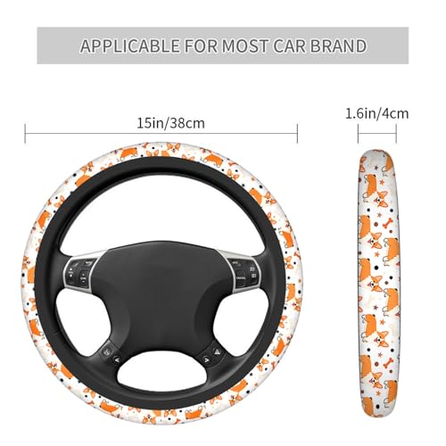 Swono Cute Dog Car Steering Wheel Cover Cartoon Dog Breed Welsh Corgi On A White Safe Driving Anti-Slip Steering Wheel Covers Steering Wheel Protection No Smell Universal 15 Inch - color: multi-064