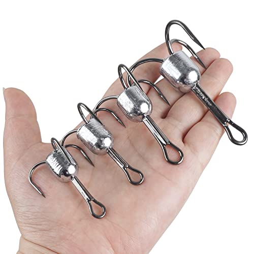 Snagging Hooks Snagging Weighted Treble Hooks 5pcs Large Weighted Fishing Hooks for Baitfish Tuna Swordfish Trout Salmon Fishing 4 Sizes 1oz 1.25oz 1.5oz 2.5oz - size: 8/0-1.5oz-5pcs