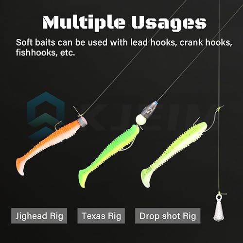 Paddle Tail Swimbaits, 50 PCS Ribbed 3 Inchs Soft Plastic Fishing Lures for Bass Trout Crappie Walleye Saltwater/Freshwater Fishing - color: Green