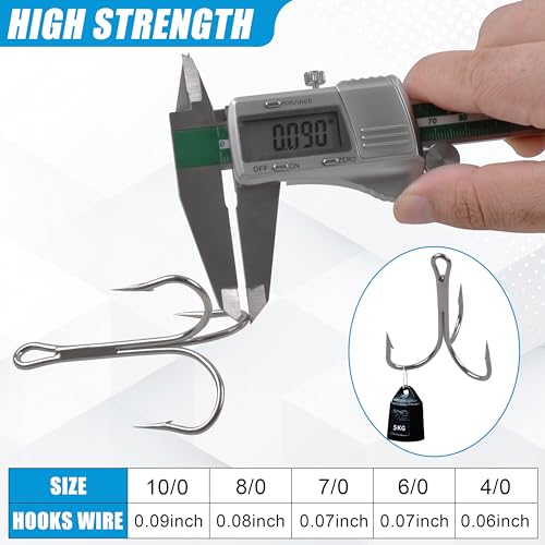 Classic Treble Hooks,20pcs Large Treble Fishing Hooks Saltwater Treble Hooks Silver Big Game Triple Barbed Fish Hooks Saltwater Fishing Hooks Size 4/0 6/0 7/0 8/0 10/0 - size: 20pcs-7/0