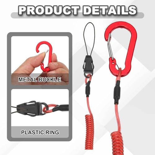 PATIKIL Coiled Lanyards with Buckle Retractable Safety Ring and Quick Release Detachable Buckle for Fishing Equipment - color: Red, size: 47 Inch