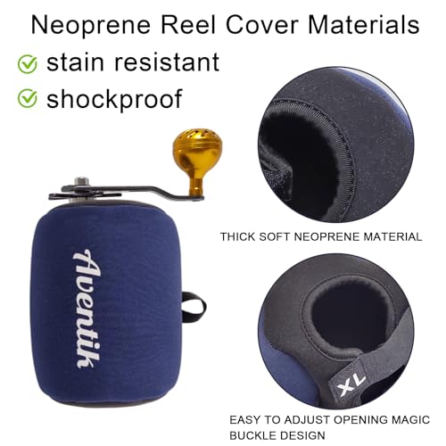 Aventik Neoprene Conventional Reel Cover Round Reel Gloves Trolling Reels Storage Reel Pouch Fits 800 1000 2000 3000 4000 5000 6000 Series Fishing Reels - color: Black/Blue, size: XL:5.1''W x 3.5''D