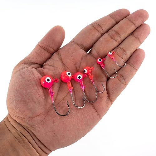 Dr.Fish 20 Pack Fishing Jig Heads, Crappie Jig Round Ball Head Freshwater Fishing Hooks Bass Trout Panfish Walleye Bluegill Saltwater - color: Orange/Yellow, size: 1/4oz-Hook #1