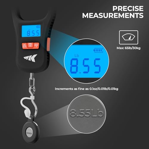 KastKing ToughTide Fishing Scale, USB Charging, 65lb Capacity, Ultra-Thin Digital Fish Scale, LCD Display, Ergonomic Handle, Fish Scales Digital Weight, Fishing Accessories for Men - color: C: Black Combo