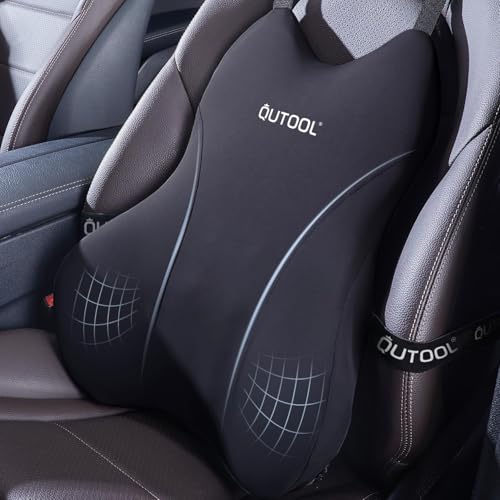 QUTOOL Lumbar Support Pillow for Car, Truck Accessories Travel Essentials, Memory Foam Back Cushion for Driving Seat, Back Pain Relief,Washable Cover, Lower Back Support Fits Most Cars(Black)