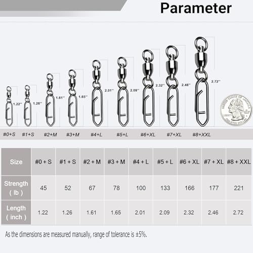 AMYSPORTS High Strength Snap Swivels Stainless Bearing Rolling Fishing Swivel Freshwater Snap Swivels Fishing Clip Steel Black Nickel - size: Size 7+XL (177lb) 25 pcs