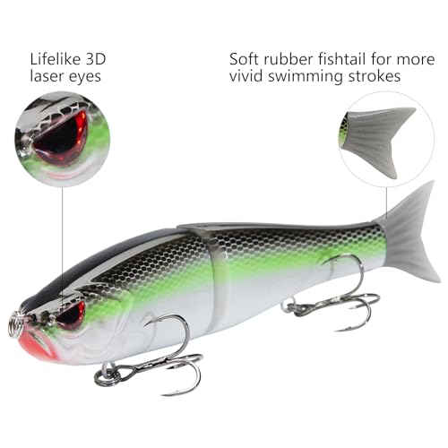 Bassdash SwimShad Glide Baits Jointed Swimbait Bass Pike Salmon Trout Muskie Fishing Lure,3-Pack - color: Fluorescent White Shad +Emerald Shiner +Lake Chub, size: 7in/2.2oz