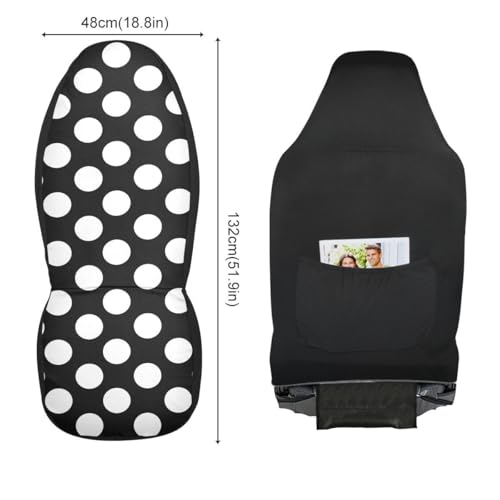 2 PCS Polka Dot Car Seat Covers Abstract White Dots on Black Background Modern Pattern Cute Dots Pattern Vehicle Seat Protector Cushion Cover Universal Car Accessories for SUV Truck Sedan - color: White Black