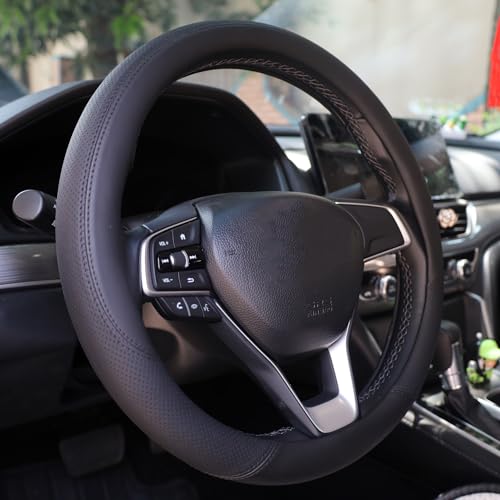 Leather Steering Wheel Cover for Mazda CX5/CX-5 CX50/CX-50 CX3/CX-3 CX30/CX-30 CX9/CX-9 Mazda 3 5 6 MX-5 Miata CX-7 RX-8 GS GT Sport Car Accessories, 2026 Black 14.5-15 inch