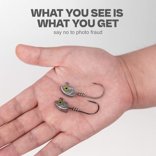 15-Pack Screw Lock Swimbait Jig Heads – 3D Chartreuse Eyes 1/8 3/16 1/4 3/8 1/2 oz, 3/0 & 4/0 Fishing Hooks - color: Raw, size: 1/8oz - 15Pack