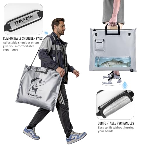 THKFISH Fish Tournament Weigh in Bag for Bass Fishing with Leakproof Zipper | Heavy Duty Live Fish Bags for Caught Fish with Waterproof Zipper and Mesh Liner,Puncture Resistant - color: Silver-25×23in