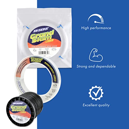 HI-SEAS Grand Slam Monofilament Fishing Leader - Superior Strong Clear Black, for Freshwater & Saltwater Big Game Bottom Fishing, Trolling - color: Black, style: 100 Yd, 400 Lb, .079 in / 2.00 Mm