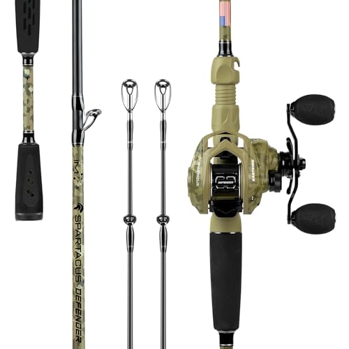 KastKing Spartacus Defender Twin-Tip Fishing Rod and Reel Combo, Spinning & Baitcaster Combo, KastFlex IM7 Graphite 2-Piece Blanks with Backup Tip Section, PTS System, EVA Handles - style: Cast: Right Reel, 7'0"- Mh Rod(2pcs+ Extra Tip)