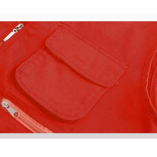 Unisex Men's Women's Lightweight Fishing Tank Vest Casual Outdoor Hiking Travel Cargo Jacket Waistcoat Multi Pockets - color: Red, size: Medium