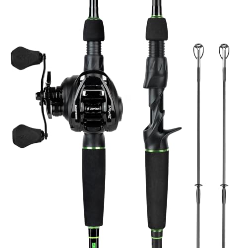 KastKing Zephyr Dual-Tip Fishing Rod and Reel Combo,Spinning & Baitcaster Combo,Dual Tips Section for Different Powers,IM6 Graphite 2-Piece Rod with Extra Tip,Sensitive & Powerful,Freshwater Fishing - style: Cast: 6'0"- Ml& M- Dual-tip Rod - Left Handed(b