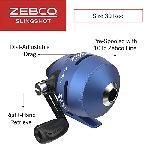Zebco Slingshot Spincast Reel and Fishing Rod Combo, 2-Piece Fishing Pole, Right-Hand Retrieve, Pre-Spooled with 10-Pound Zebco Line - color: Blue