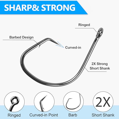 Fishing Circle Hooks Saltwater, 120pcs Catfish Hooks Offset Circle Octopus Fishing Hooks High Carbon Steel Black Nickel 2X Strong Barbed Fishhooks for Bass Trout Catfish Freshwater Size 6#-10/0 - size: 3/0-120pcs