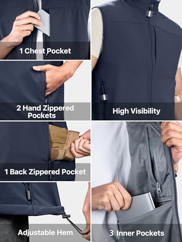 FREE SOLDIER Men's Lightweight Golf Vest Outerwear Windproof Sleeveless Softshell Jacket Running Vest - color: Navy, size: Medium