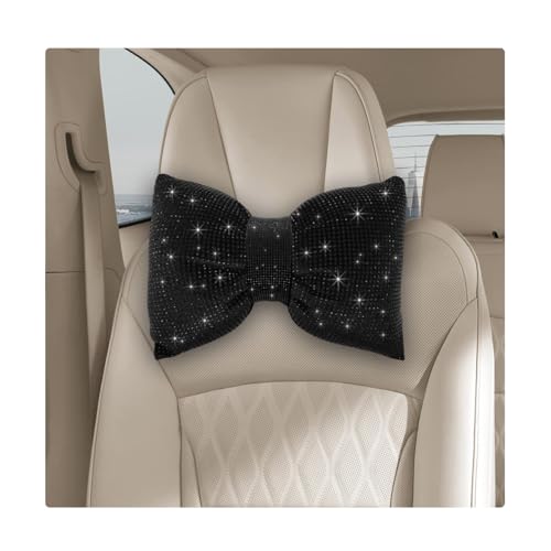 Yourkar Bling Car Seat Neck Pillow, Soft Bling Bowknot Headrest Neck Support Rest Cushion, Neck Relax Head Rest Auto Pillow with Crystal Rhinestone for Women, Car Accessories (Black) - color: Black