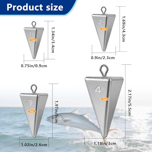 Pyramid Sinkers Fishing Weights Sinkers, Saltwater Fishing Weights Assortment Pyramid Weights for Surf Fishing - size: mixed-10pcs(1oz4pcs+2oz3pcs+3oz3pcs)