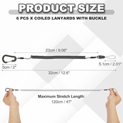 PATIKIL Coiled Lanyards with Buckle Retractable Safety Ring and Quick Release Detachable Buckle for Fishing Equipment - color: Black, size: 47 Inch