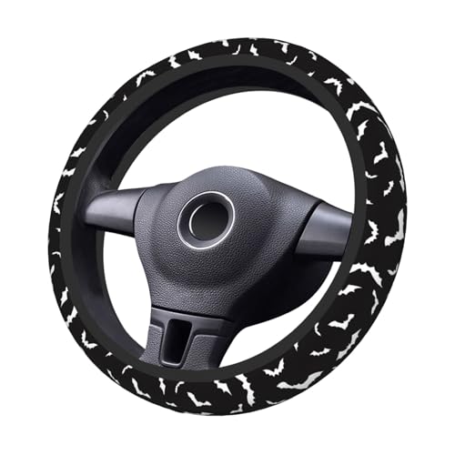 Halloween Cool Black Bat Car Steering Wheel Cover,Non-Slip Elastic Neoprene-Sweat Car Accessories,Universal 15 Inch Fit Auto, Vans Trucks,Suvs, Truck - color: Halloween Cool Black Bat