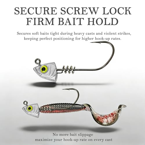 Screw Lock Swimbait Jig Heads 15 Pack, 3D Chartreuse Eyes & Sharp Hooks, Lead Fishing Jigheads for Bass Fishing, 1/8oz, 3/16oz, 1/4oz, 3/8oz - size: Assorted-15Pcs