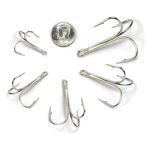 Fishing Treble Hooks, Freshwater Saltwater Triple Fishing Hooks for Snagging Trout Walleye Catfish Lures Baits Replacment, Extra Strong Sharp, Silver, 20/50pcs - size: 10/0-50pcs