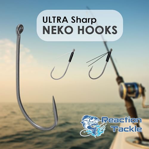 Reaction Tackle Neko Hooks - Weedless Finesse Fishing Hooks for Bass - High Carbon Steel Wacky and Neko Rig Hooks for Soft Plastic Worms (25-Pack) - size: #2 Fiber Guard